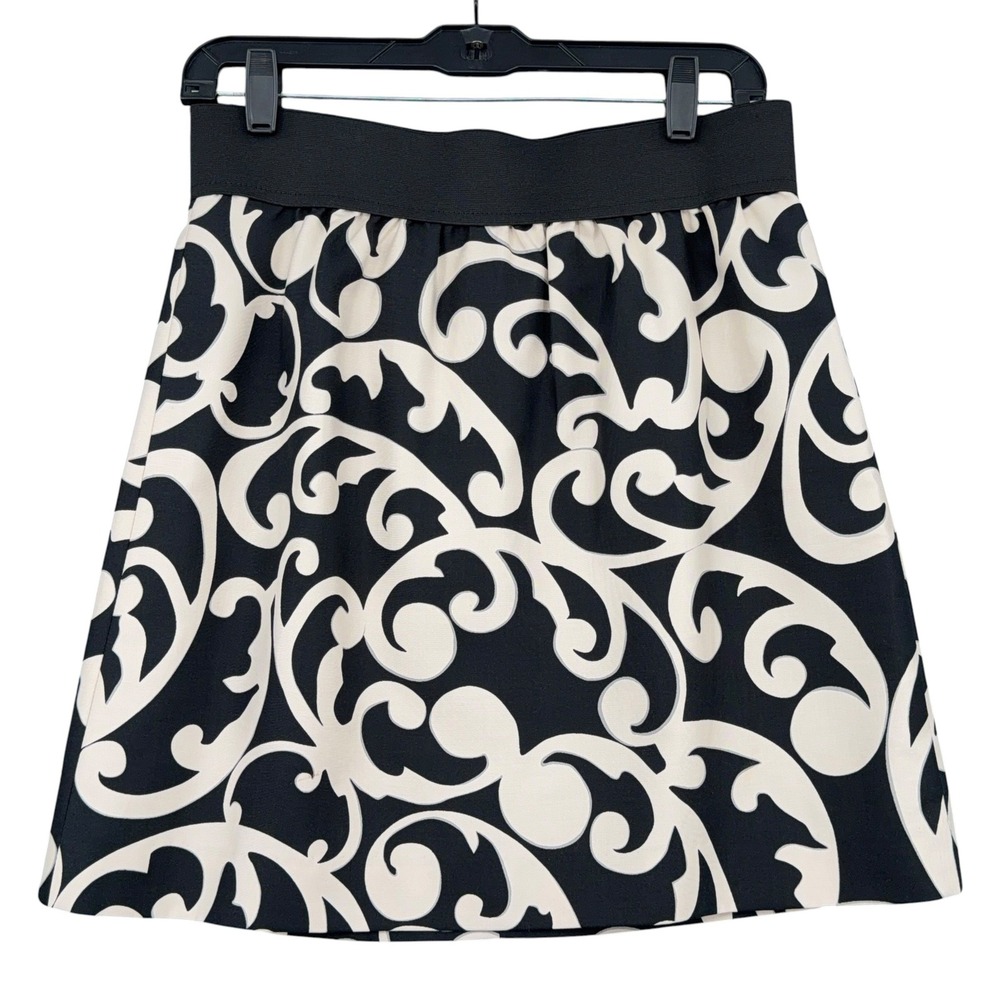 Ann Taylor LOFT Scroll Print A-Line Skirt Womens 2 Cotton Silk Black Cream‎
